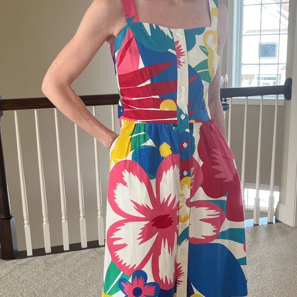 Bright Floral Midi Dress in Pink, Blue & White